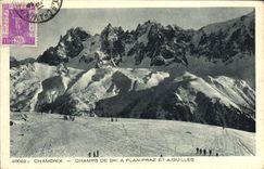 VINTAGE POSTCARD Chamonix Champs Of Ski has Plane Praz And Aiguilles