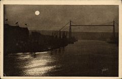 VINTAGE POSTCARD Soft Rouen France the transporter bridge with the moonlight