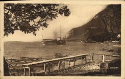 VINTAGE POSTCARD the Arrival Of the Boat To the Port De Veyrier Lake Annecy