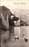 VINTAGE POSTCARD Lake Leman Boat Swans