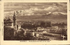 VINTAGE POSTCARD Grenoble Sainte Marie of in Top and the Alps