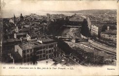 Panorama de la POSTAL de la VENDIMIA Niza hacia el mar tomado de la torre de François