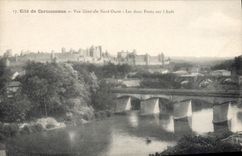 CPA Cite de Carcassonne Vue Generale Nord Ouest Les Deux ponts sur l'Aude