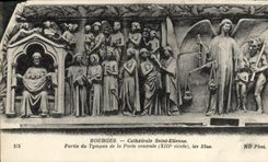 La catedral de la POSTAL de la VENDIMIA de Bourges santa Etienne salió el tímpano de la puerta central del diablo de los cargos electos