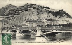 Puente fuerte de Grenoble de la POSTAL de la VENDIMIA de la puerta de Francia del plano