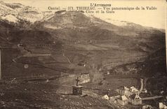 VINTAGE POSTCARD Thiezac Panoramic View of the Valley of Cere and Train station