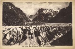 VINTAGE POSTCARD sea of ice and large Jorasses