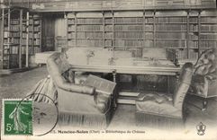 VINTAGE POSTCARD Menetou Bibioitheque Living room Of the Castle