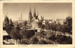 POSTAL Estrasburgo de la VENDIMIA el puente de los Vosges y de la iglesia de San Pablo