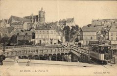 CPA Le Mans Le Pont en X Tramway Byrrh