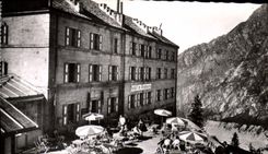 POSTAL MODERNA mar de Chamonix del hotel del hielo de Montenvers y de su terraza