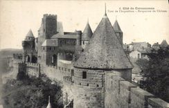 CPA Cite de Carcassonne Tour de l'Inquisition Perspective du chateau