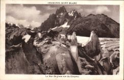 Mar de Chamonix Mont Blanc de la POSTAL de la VENDIMIA del hielo visto del sombrero