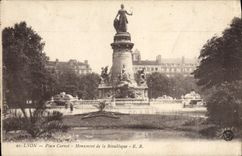 VINTAGE POSTCARD Lyon Places Carnot Monument of Rebublique