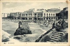 VINTAGE POSTCARD Biarritz the Beach In front of the Casino