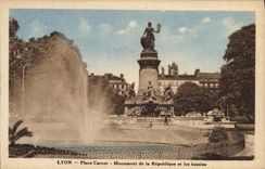 La POSTAL Lyon de la VENDIMIA coloca el monumento de Carnot de la república y de los lavabos