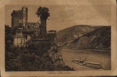 VINTAGE POSTCARD Schloss Rheinstein Boat
