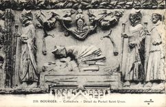Detalle de la catedral de Bourges de la POSTAL de la VENDIMIA de la puerta santa Ursin