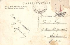 POSTAL Chenonceaux de la VENDIMIA el castillo y sus jardines