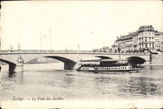 VINTAGE POSTCARD Liege the Bridge of the Arches Boat Barge