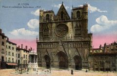 Lugares y catedral Jean de Lyon de la POSTAL de la VENDIMIA Saint