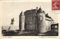 VINTAGE POSTCARD Dieppe the Castle and the Statue of Vauquelin