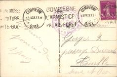 Sitio de Compiegne de la POSTAL de la VENDIMIA del coche del mariscal Foch Militaria