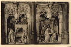 CPA Bourg Eglise de Brou Figures du retable de le chapelle de la Vierge L'annonciation et la Visitation