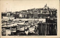 CPA Marseille Le Vieux Port Et Notre Dame De La Garde Bateaux