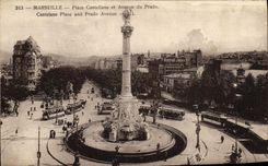 CPA Marseille Place Castellane Et Avenue du Prado Tramway