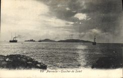 CPA Marseille Coucher De Soleil Bateaux
