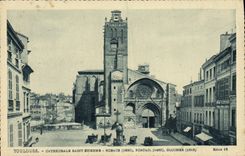 VINTAGE POSTCARD Toulouse Cathedral Saint Etienne Gate bell-tower