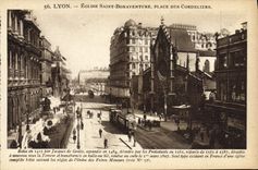 Lugares de Lyon Eglise Buenaventura de la POSTAL de la VENDIMIA Saint del tranvía de Cordeliers