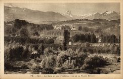 La POSTAL Pau de la VENDIMIA dio y los Pyrenees vistos del lugar real