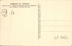 VINTAGE POSTCARD Gorges Of the Verdon Monumental Blocks between Bauchers and Maugue Seen from towards downstream