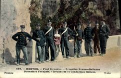 VINTAGE POSTCARD Customs Customs officers Menton Bridge St Louis Free Italian Border French Customs officers Italian Gendarmes