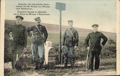VINTAGE POSTCARD Douanes French and German Customs officers on the road of Mousey has Remoncourt Chien