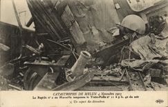 CPA Train Catastrophe de Melun 4 novembre 1913 Le rapide n°2 de Marseille tamponne le Train Poste Un aspect decombres