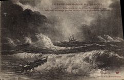 VINTAGE POSTCARD Boat Lower Normandy heavy weather on the dimensions Normans Lifeboat