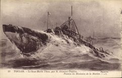 VINTAGE POSTCARD Toulon Boat the Submarine Tuna by R Dumont Duparc Painter of the Ministry for the Navy