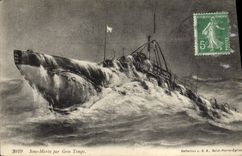 CPA Bateau Sous marin par gros temps 