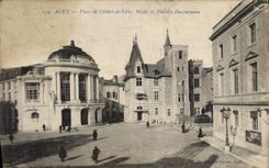 VINTAGE POSTCARD Agen Places Town hall Musee and Ducourneau Theater