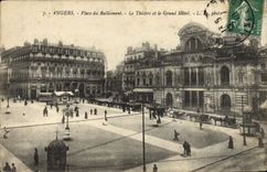 VINTAGE POSTCARD Angers Places rallying the Theater and the large Hotel