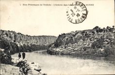 VINTAGE POSTCARD Ardeche in the rocks has peak of Ruoms