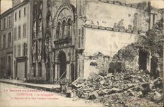 CPA Judaica Juif Luneville La synagogue et maisons de la rue Castara incendiees Militaria