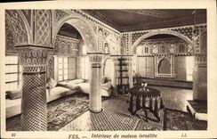 VINTAGE POSTCARD Jewish Judaica Morocco Fes Interior of house Jew