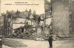 CPA Judaica Juif Luneville Rue Castara et synagogue apres l'incendie Militaria