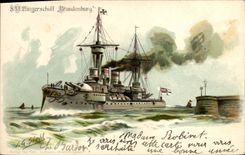 VINTAGE POSTCARD Boat SM Panzerschiff Brandenburg