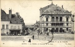 CPA Autun Le Theatre et l'avenue de la gare