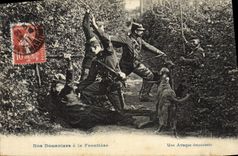 VINTAGE POSTCARD Customs Customs Customs officer Our customs officers at the border Dog a moving attack